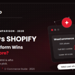 WooCommerce vs Shopify 2026 comparison showing market share, SEO control and AI channels