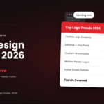 Logo design trends 2026 banner listing top trends like flexible logo systems, minimal twists and motion-ready logos