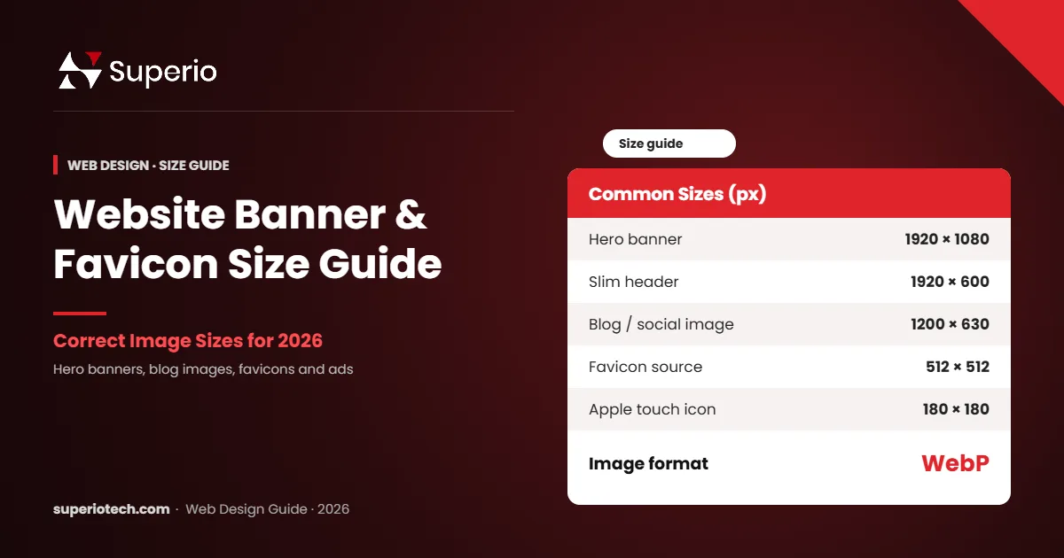 Website banner size and favicon size guide 2026